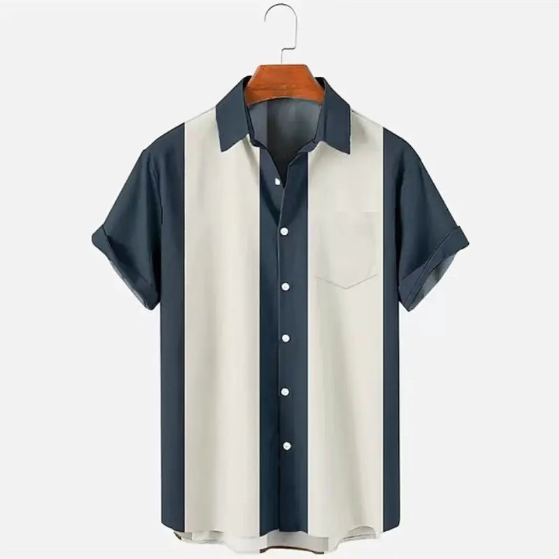 Camisa informal de manga corta con solapa y bloques de color a rayas