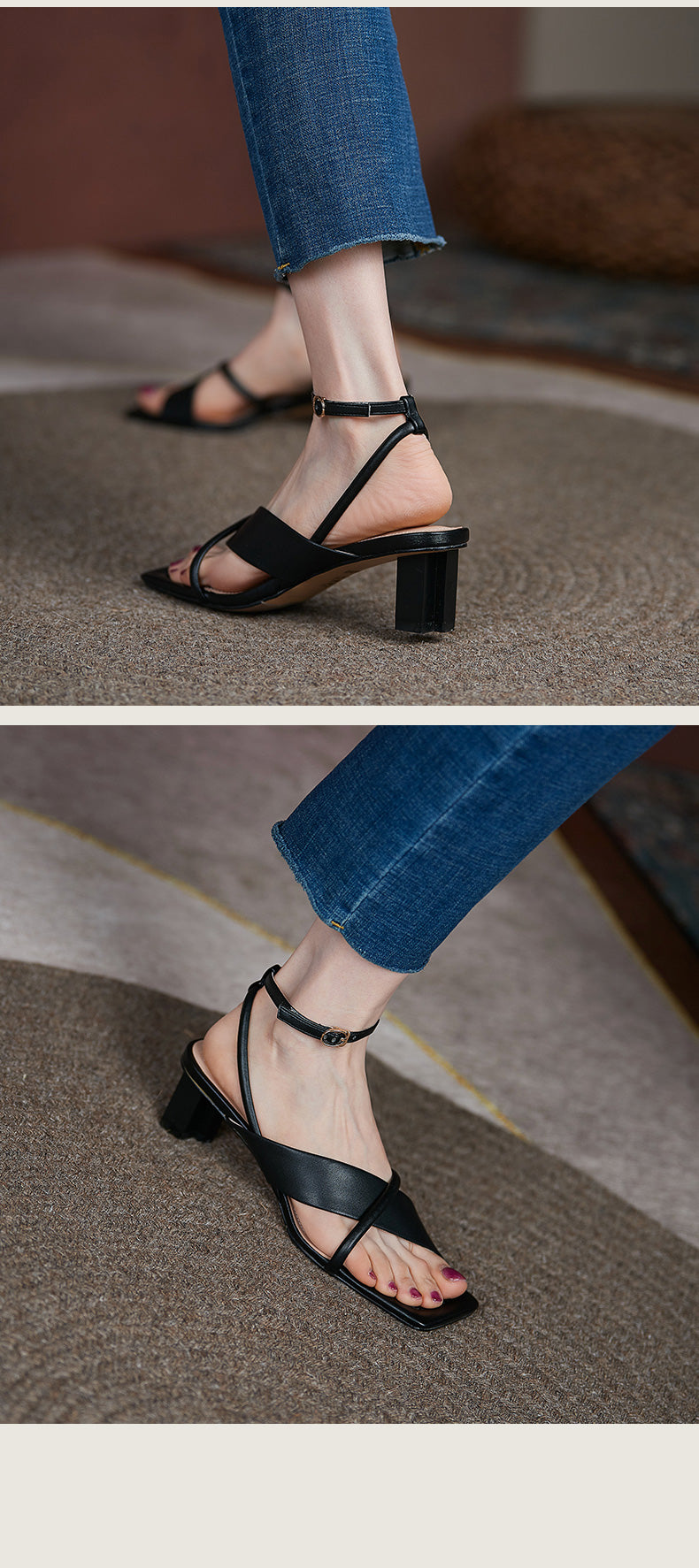 Sandalias de Mujer de Tacón con Punta Cuadrada