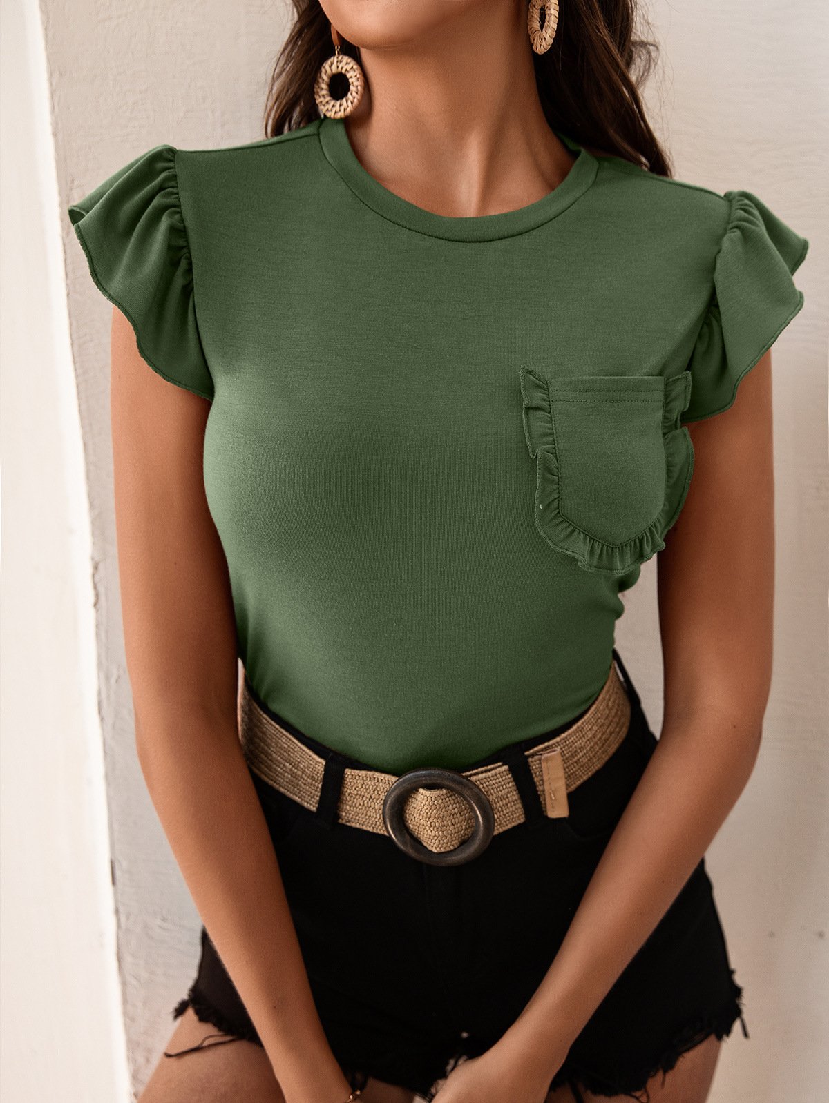 Camiseta sin mangas con costuras de color liso