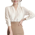 Camisa blanca de gasa Cuello en V, corte holgado