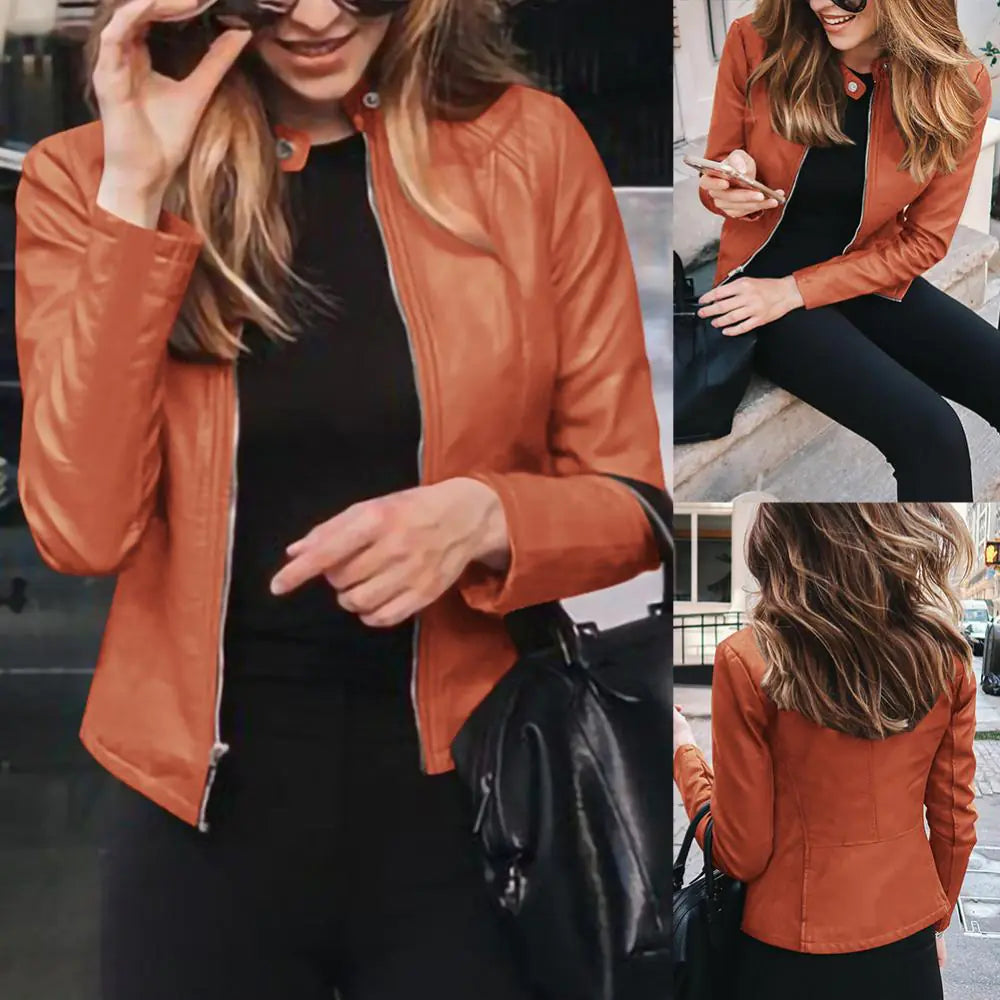 Chaqueta de moda de piel sintética de manga larga
