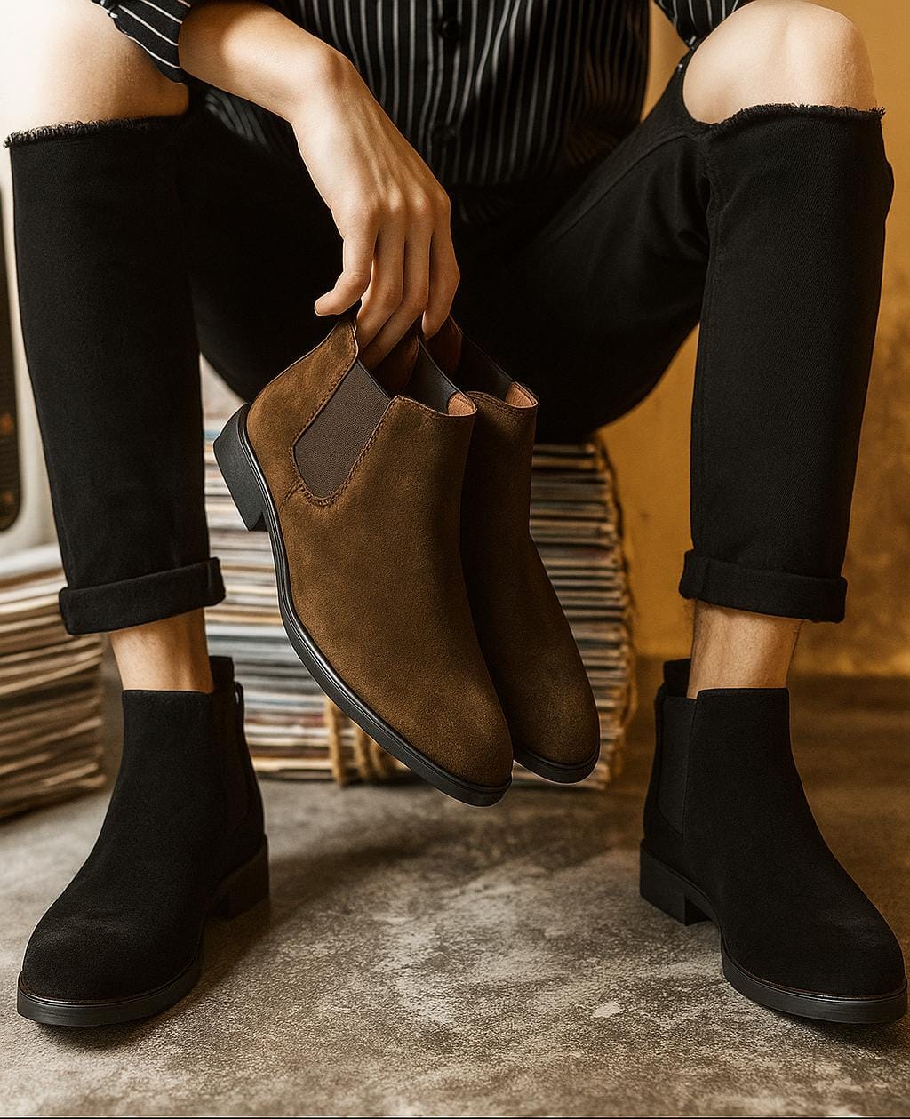 Botines Chelsea de piel de caña alta para hombre