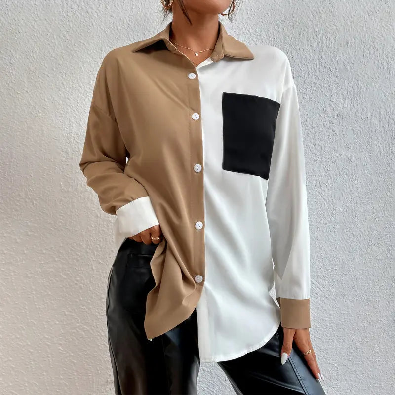 Camisa de gasa con bolsillos de color contrastante