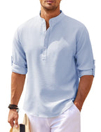 Camisa de cuello alto con botones y textura de piña de verano, ropa informal