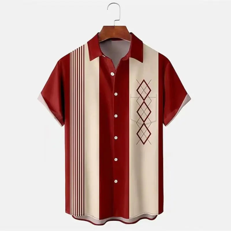 Camisa informal de manga corta con solapa y bloques de color a rayas