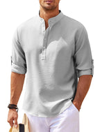 Camisa de cuello alto con botones y textura de piña de verano, ropa informal