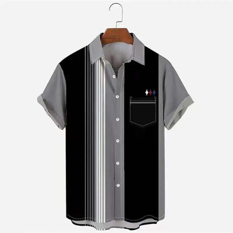 Camisa informal de manga corta con solapa y bloques de color a rayas