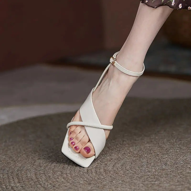 Sandalias de Mujer de Tacón con Punta Cuadrada