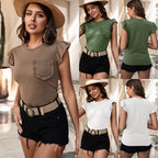 Camiseta sin mangas con costuras de color liso