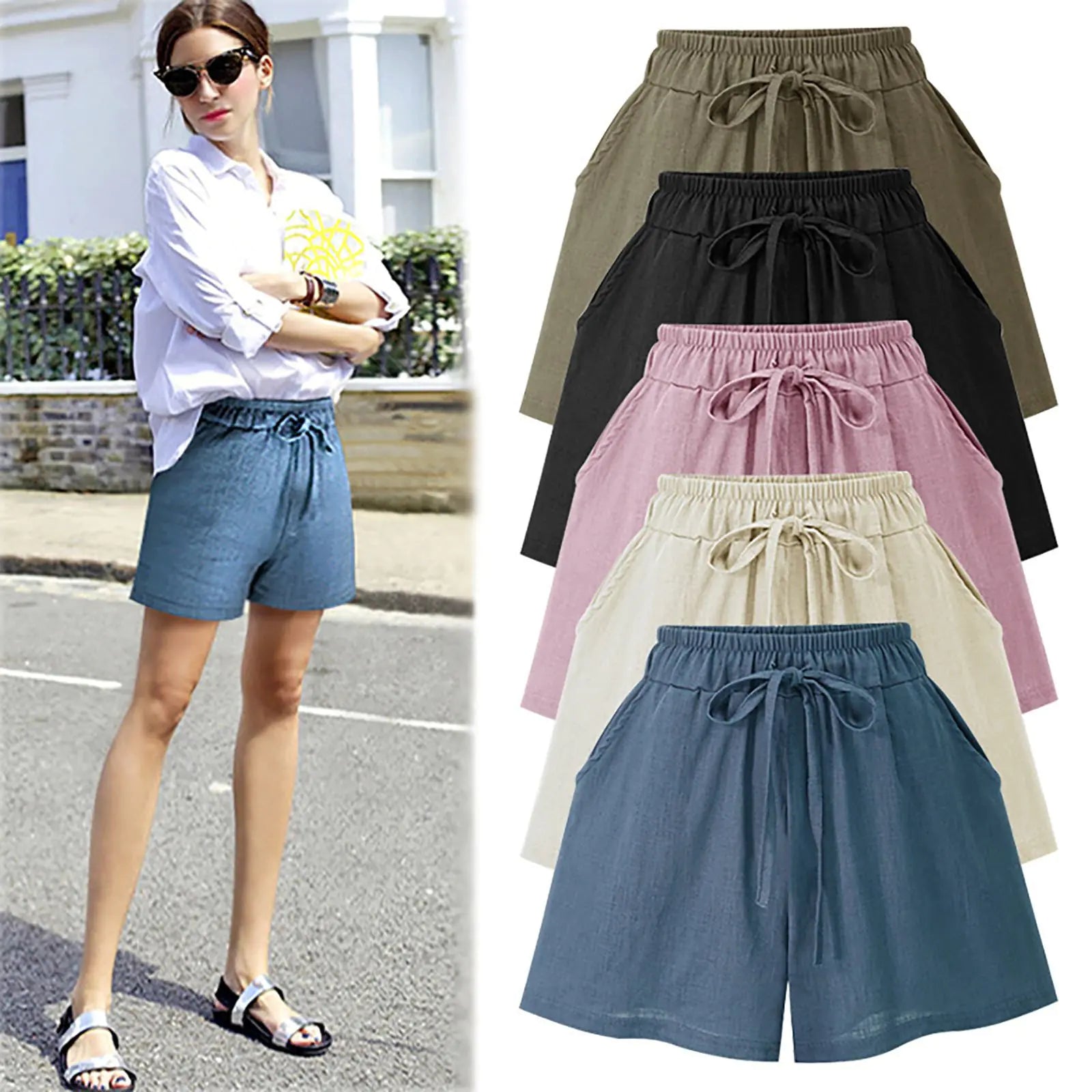 Pantalones cortos holgados de cintura alta de verano