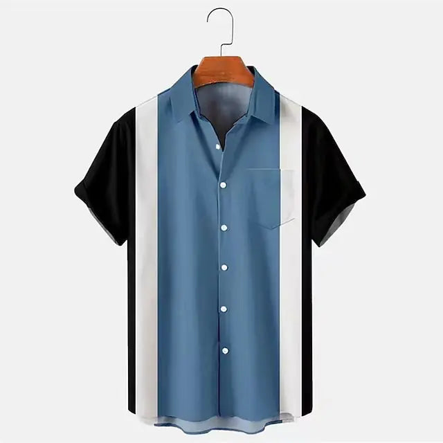 Camisa informal de manga corta con solapa y bloques de color a rayas