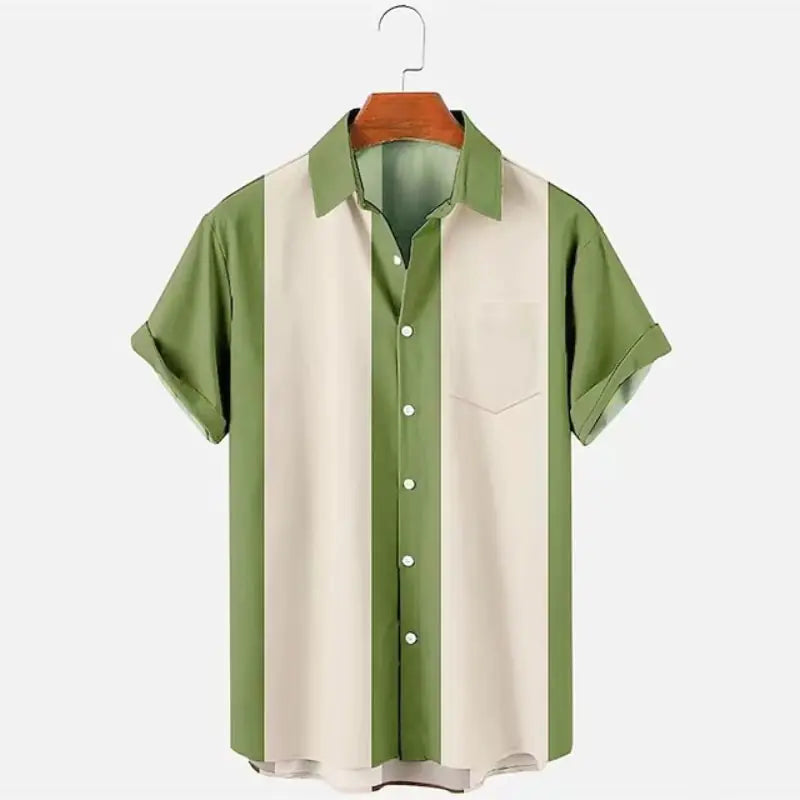 Camisa informal de manga corta con solapa y bloques de color a rayas