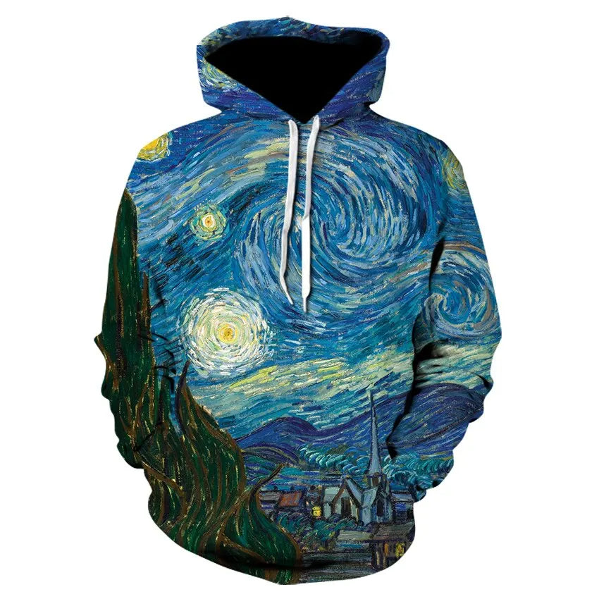 Suéter con capucha y estampado artístico