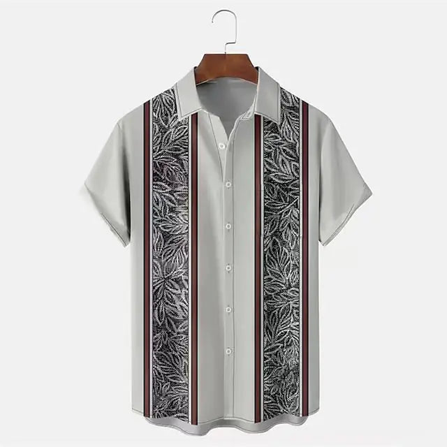Camisa informal de manga corta con solapa y bloques de color a rayas