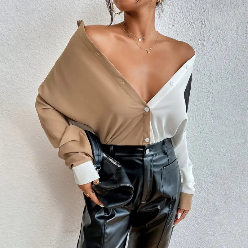 Camisa de gasa con bolsillos de color contrastante