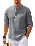 Camisa de cuello alto con botones y textura de piña de verano, ropa informal
